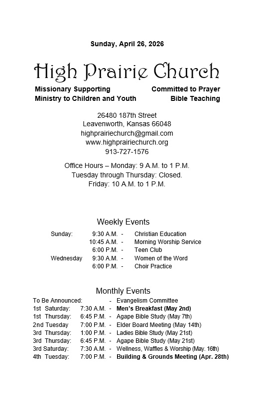 Bulletin Cover 26-4-26th, Back