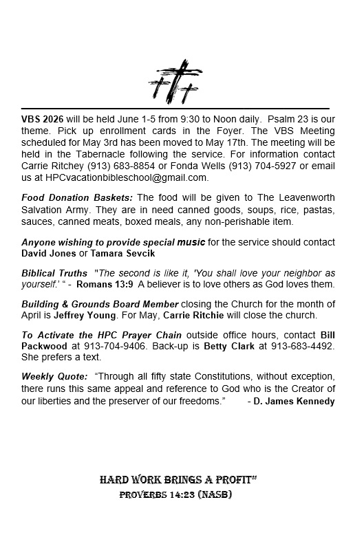 Bulletin Cover 26-4-26th, Right