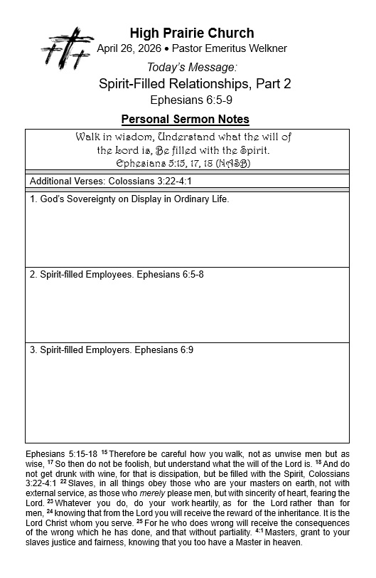 Bulletin Insert 26-4-26th, Sermon Notes