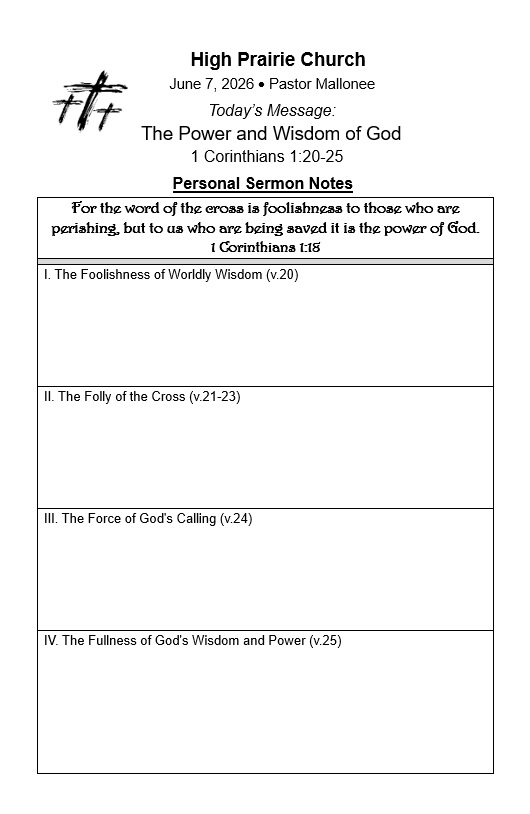 Bulletin Insert 26-6-7, Sermon Notes